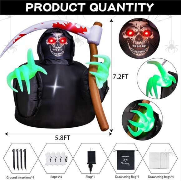 Halloween Inflatables Decorations Grim Reaper Outdoor Halloween Decor - Picture 2 of 7